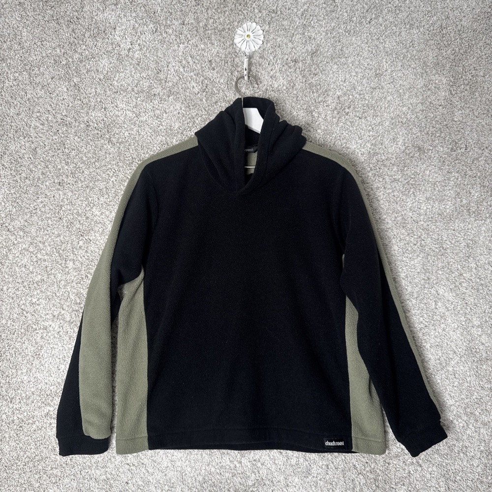 Vintage Chuck Roast Fleece Pullover‎ Mens S Black & Army Green Polartec Hoodie